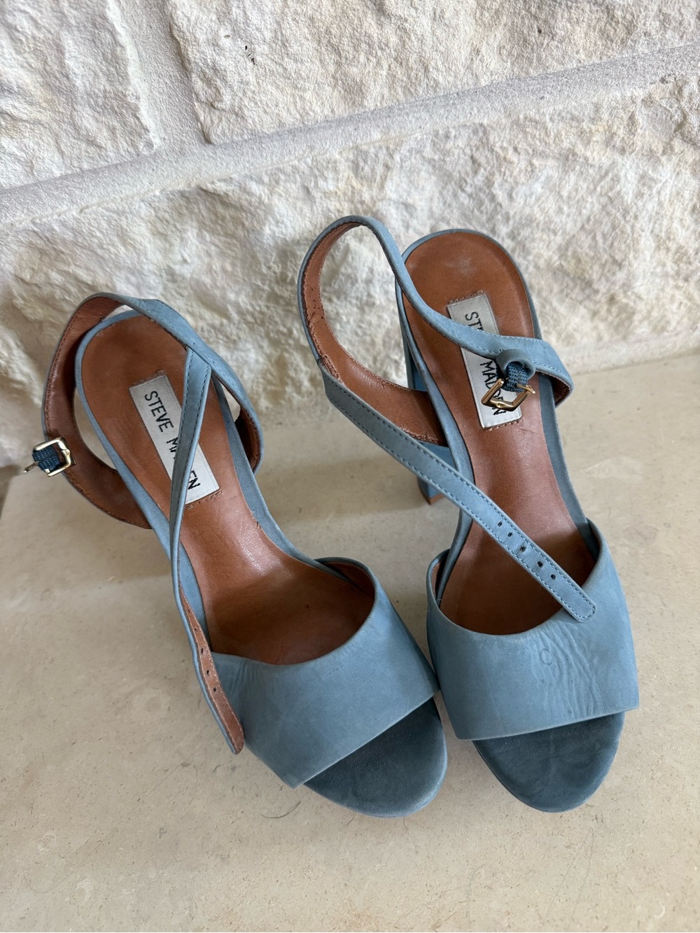 Steve Madden Dusty Blue Suede Open-Toe Slingback Heels